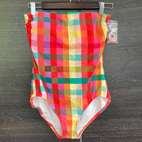 kate spade Other - NWT Kate Spade ♠️ Check Bright Swim Suit High Back Removable Neck S…